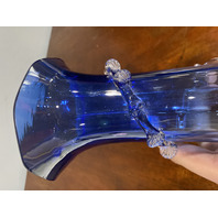 ANTIQUE VICTORIAN Blue Ribbed Optic W/Spiral Vine Vase 10.75"H