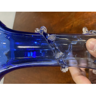 ANTIQUE VICTORIAN Blue Ribbed Optic W/Spiral Vine Vase 10.75"H