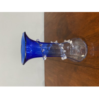 ANTIQUE VICTORIAN Blue Ribbed Optic W/Spiral Vine Vase 10.75"H