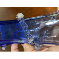 ANTIQUE VICTORIAN Blue Ribbed Optic W/Spiral Vine Vase 10.75"H