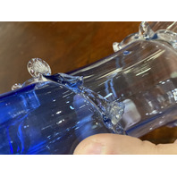 ANTIQUE VICTORIAN Blue Ribbed Optic W/Spiral Vine Vase 10.75"H