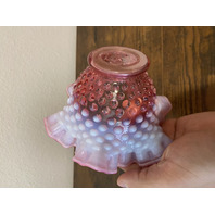 VTG FENTON Cranberry Opalescent Hobnail Ruffled Rim Bowl 6.5"W