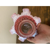 VTG FENTON Cranberry Opalescent Hobnail Ruffled Rim Bowl 6.5"W