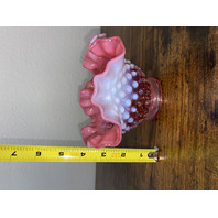 VTG FENTON Cranberry Opalescent Hobnail Ruffled Rim Bowl 6.5"W