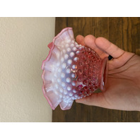 VTG FENTON Cranberry Opalescent Hobnail Ruffled Rim Bowl 6.5"W