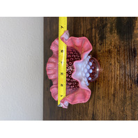 VTG FENTON Cranberry Opalescent Hobnail Ruffled Rim Bowl 6.5"W