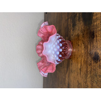 VTG FENTON Cranberry Opalescent Hobnail Ruffled Rim Bowl 6.5"W