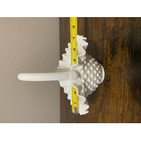 VTG FENTON Hobnail White Milk Glass Ruffled Rim Basket 7.5"H