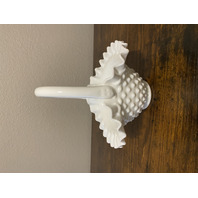VTG FENTON Hobnail White Milk Glass Ruffled Rim Basket 7.5"H