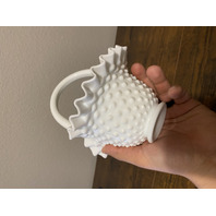 VTG FENTON Hobnail White Milk Glass Ruffled Rim Basket 7.5"H