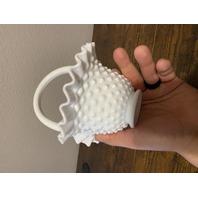 VTG FENTON Hobnail White Milk Glass Ruffled Rim Basket 7.5"H
