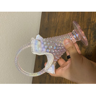 VTG FENTON Pink Opalescent Iridescent Hobnail Twisted Handle Basket 9"H