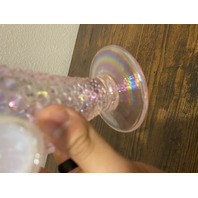 VTG FENTON Pink Opalescent Iridescent Hobnail Twisted Handle Basket 9"H