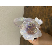 VTG FENTON Pink Opalescent Iridescent Hobnail Twisted Handle Basket 9"H