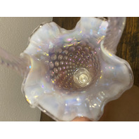 VTG FENTON Pink Opalescent Iridescent Hobnail Twisted Handle Basket 9"H