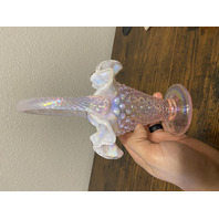 VTG FENTON Pink Opalescent Iridescent Hobnail Twisted Handle Basket 9"H