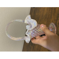 VTG FENTON Pink Opalescent Iridescent Hobnail Twisted Handle Basket 9"H