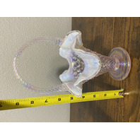 VTG FENTON Pink Opalescent Iridescent Hobnail Twisted Handle Basket 9"H