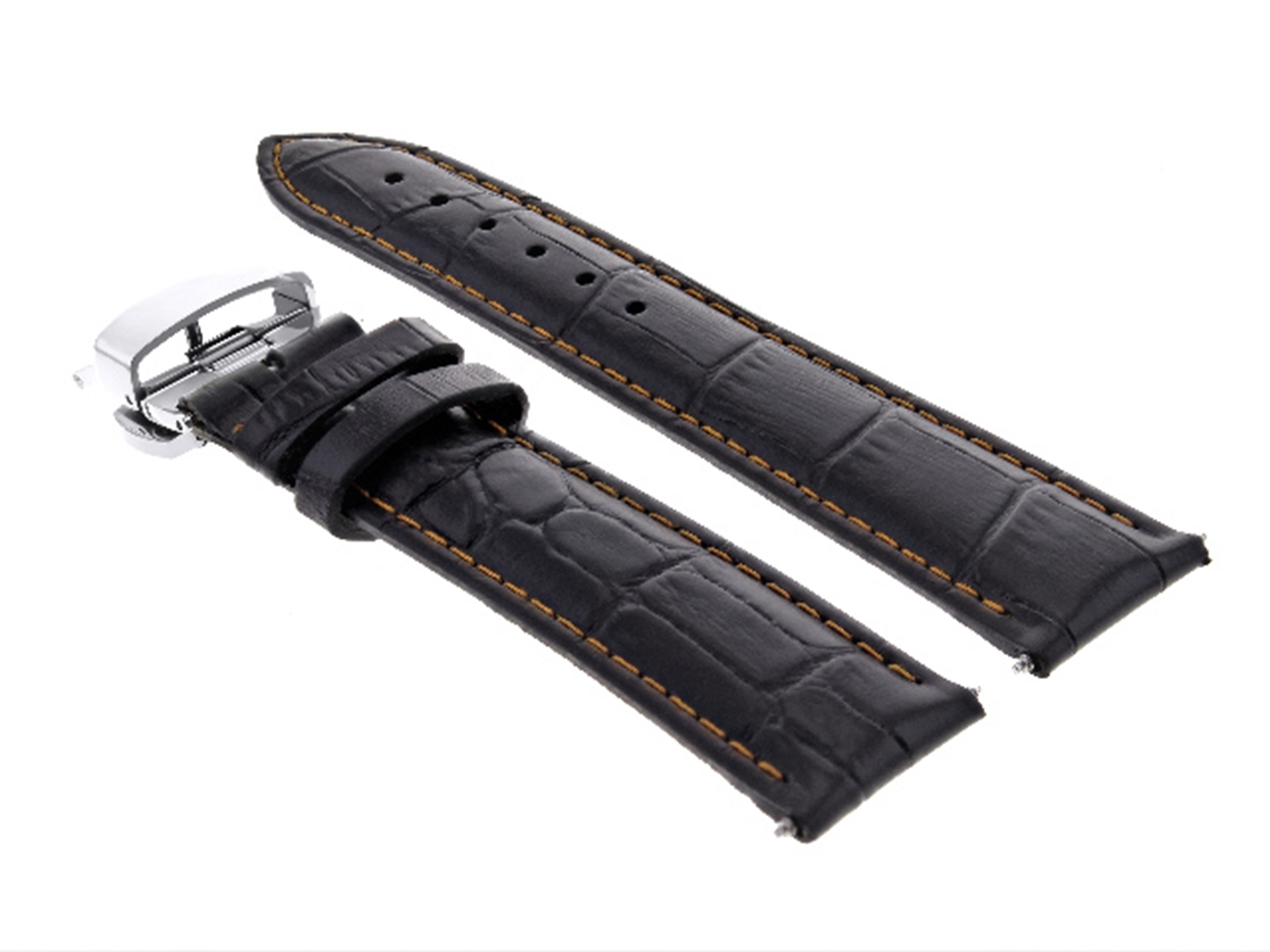 20MM LEATHER STRAP BAND FOR GUESS WATCH + DEPLOYMENT CLASP BLACK ORANGE