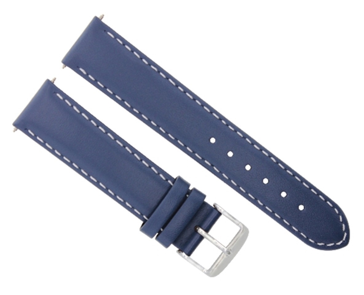 22MM SMOOTH LEATHER WATCH BAND STRAP FOR MENS LONGINES WATCH BLUE WHITE