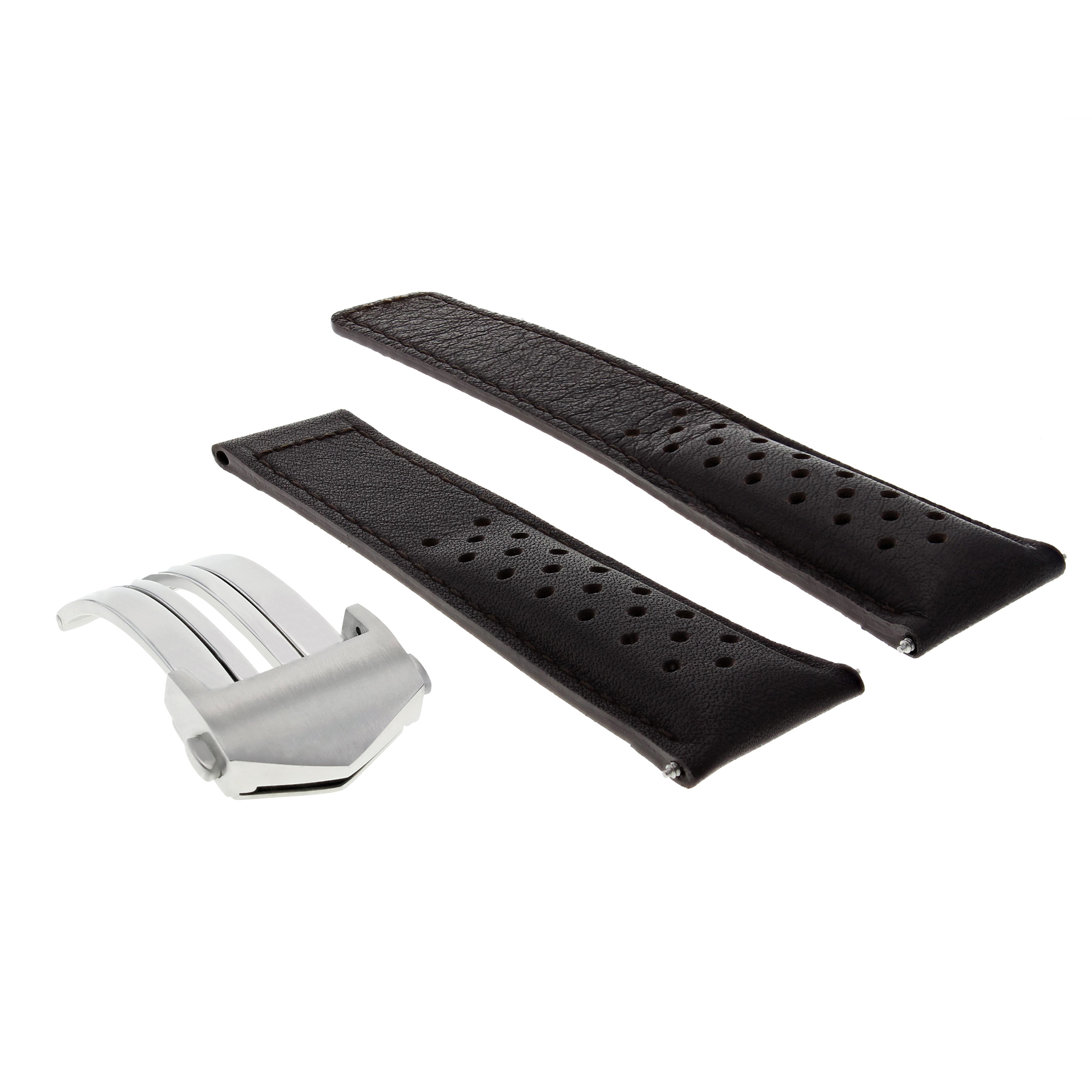 22mm Blue Leather Watch Strap With Deployment Clasp - Fits TAG Heuer Monaco, 2-Piece 6 thumbnail image