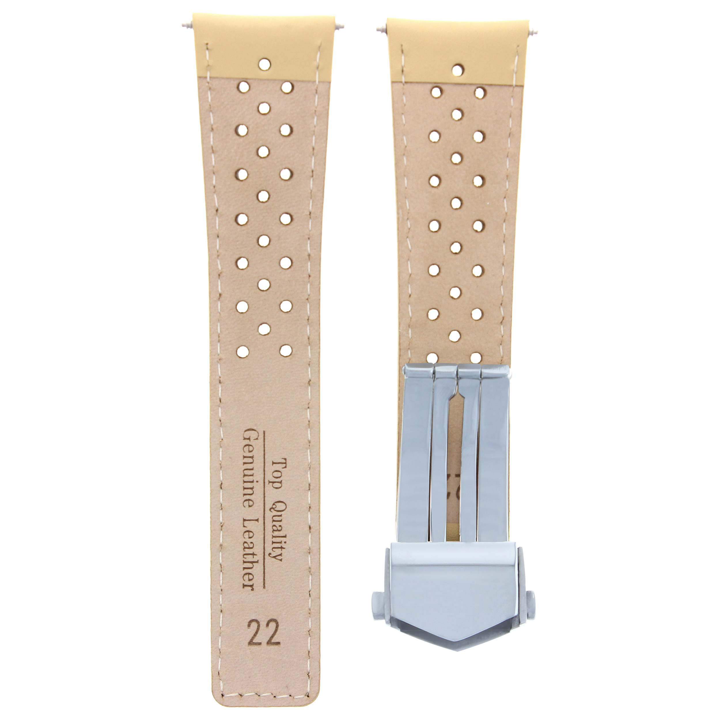 LEATHER WATCH BAND CLASP 22MM FOR TAG HEUER MONACO GRAND CARRERA BEIGE PERFORAT | Ewatchparts