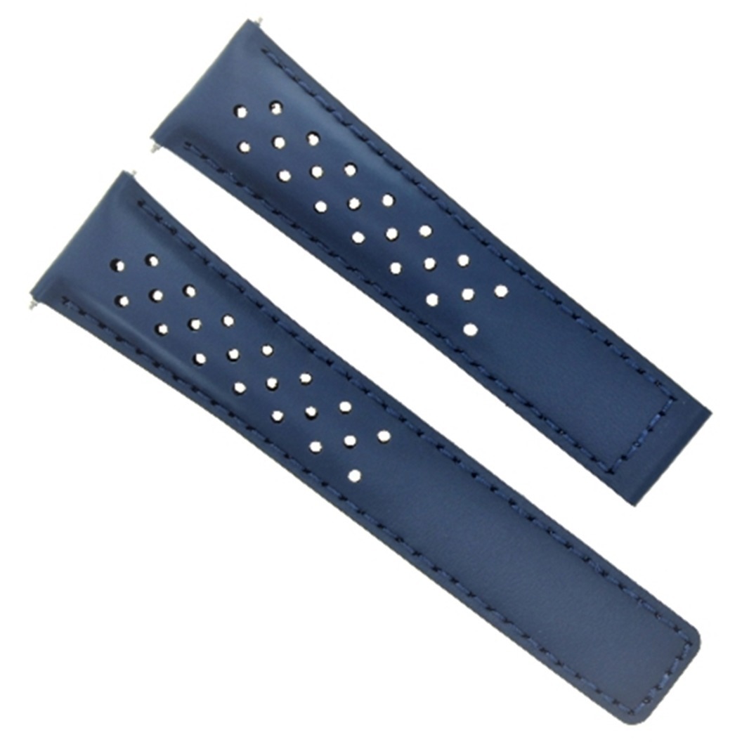 LEATHER BAND STRAP 22MM DEPLOYMENT CLASP FOR TAG HEUER MONACO BLUE
