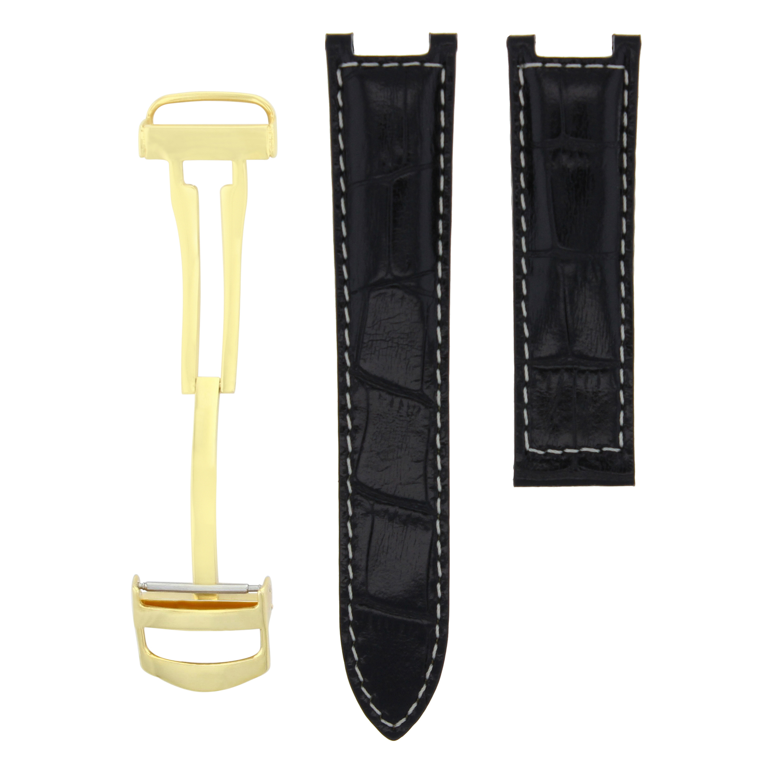 LEATHER WATCH BAND STRAP FOR CARTIER PASHA WATCH 20MM DEPLOY CLASP