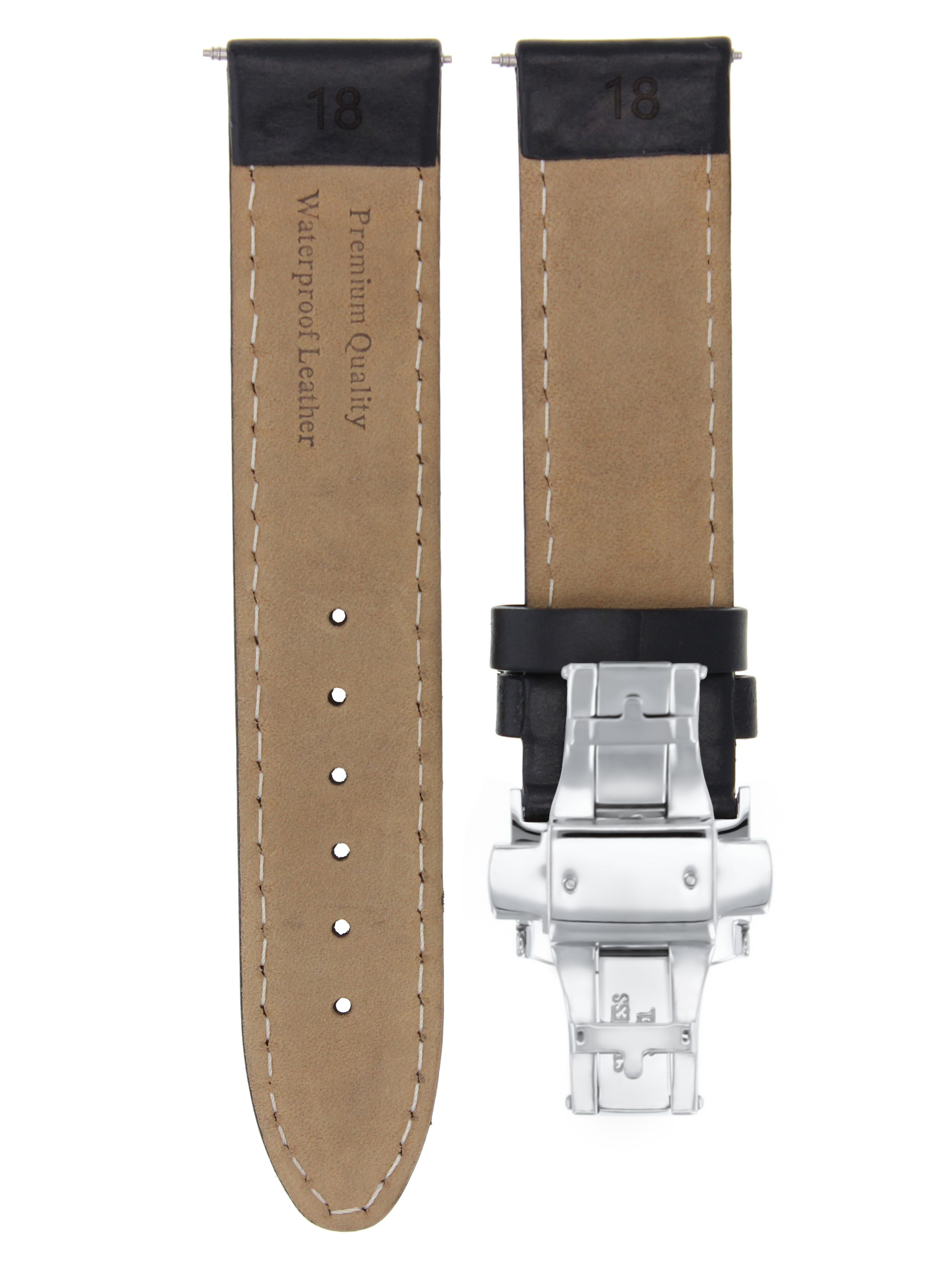 18MM LEATHER WATCH STRAP SMOOTH DEPLOY CLASP FOR CERTINA BLACK ORANGE