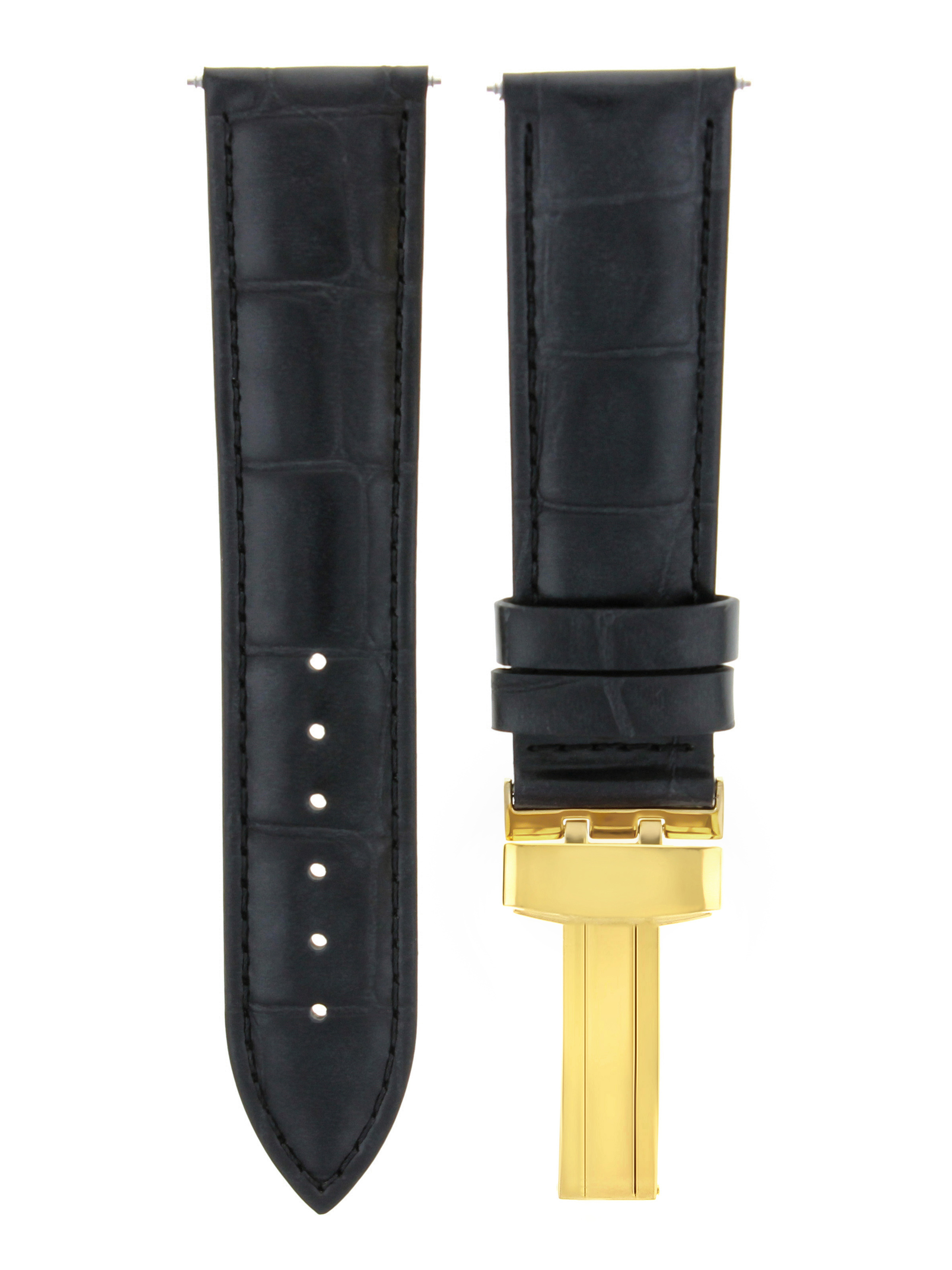 20MM LEATHER STRAP BAND FOR JAEGER LECOULTRE WATCH DEPLOYMENT CLASP BLACK GOLD Ewatchparts