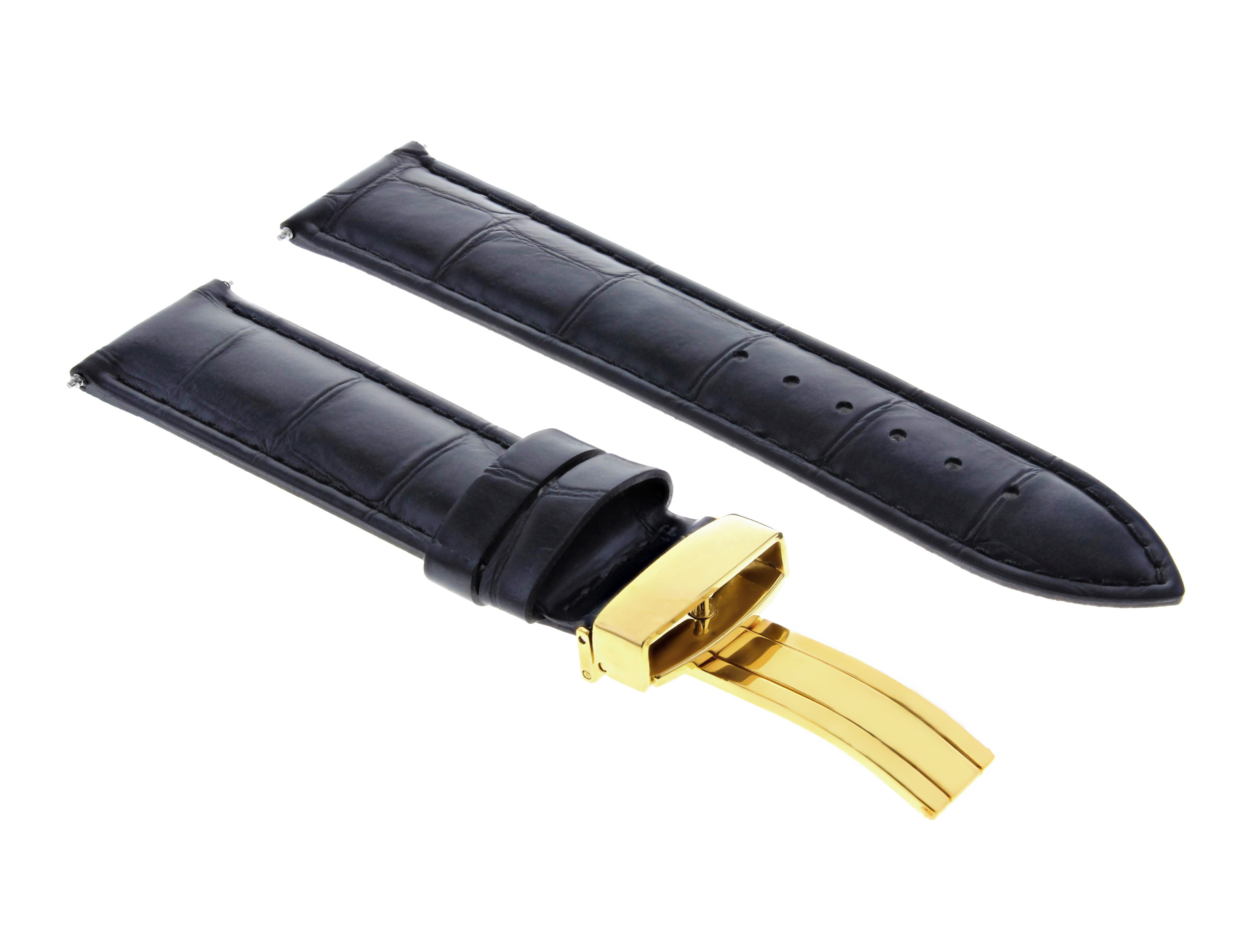 20MM LEATHER STRAP BAND FOR JAEGER LECOULTRE WATCH DEPLOYMENT CLASP BLACK GOLD Ewatchparts