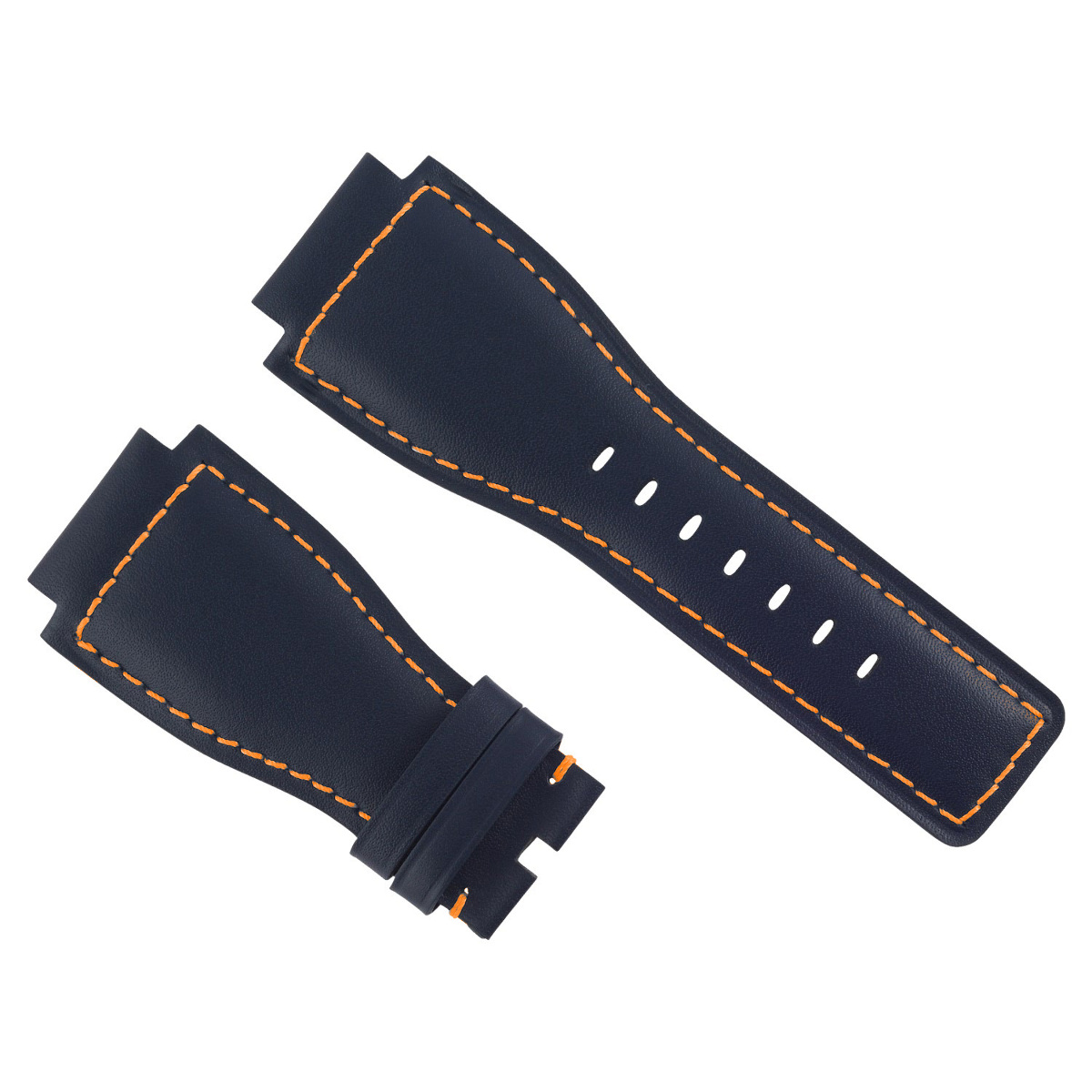 24MM GENUINE LEATHER STRAP SMOOTH BAND FOR BELL & ROSS BR0103 BLUE ORANGE STIT Ewatchparts