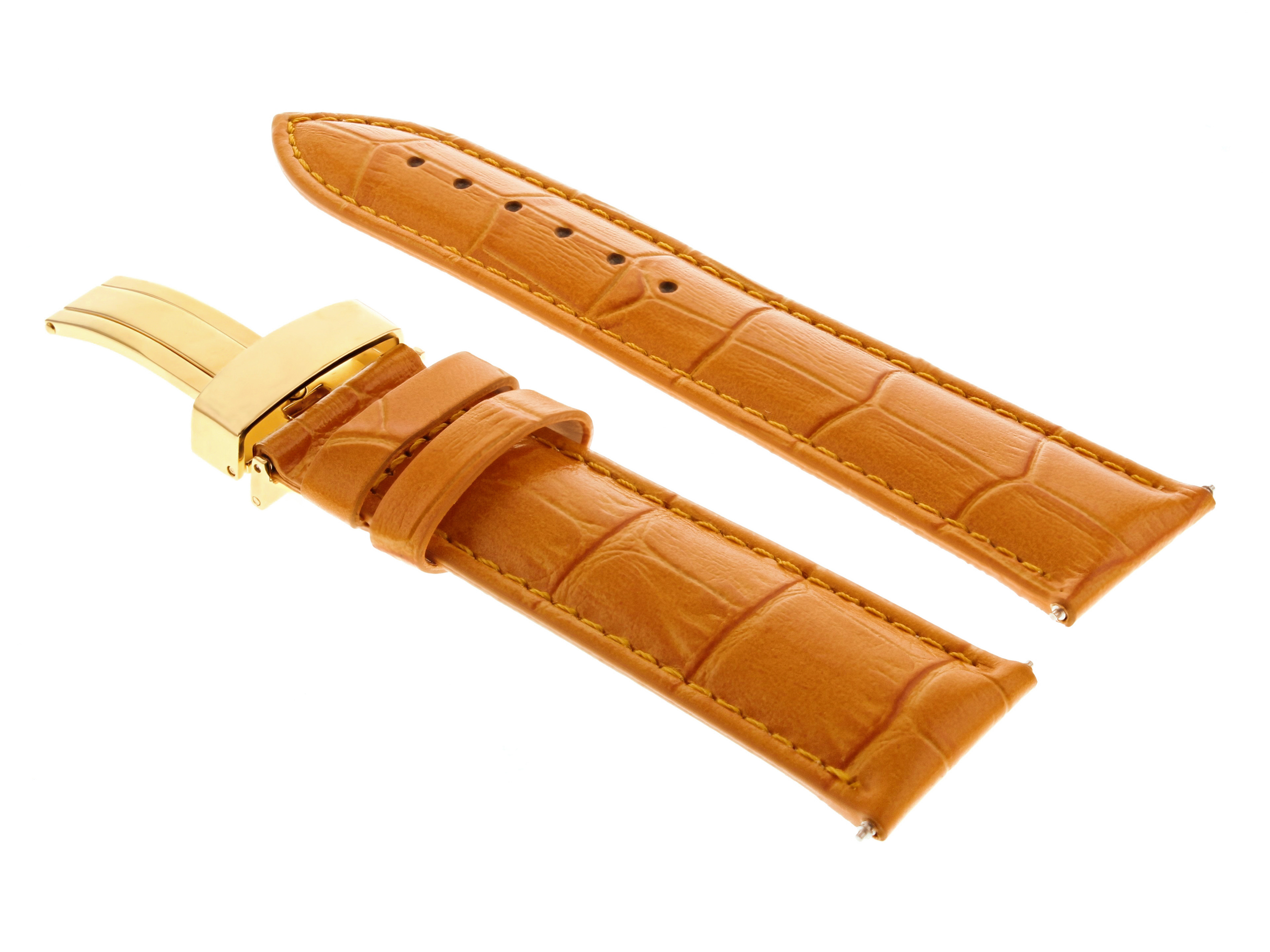 22MM LEATHER STRAP BAND BRACELET FOR TAG HEUER DEPLOYMENT CLASP ORANGE