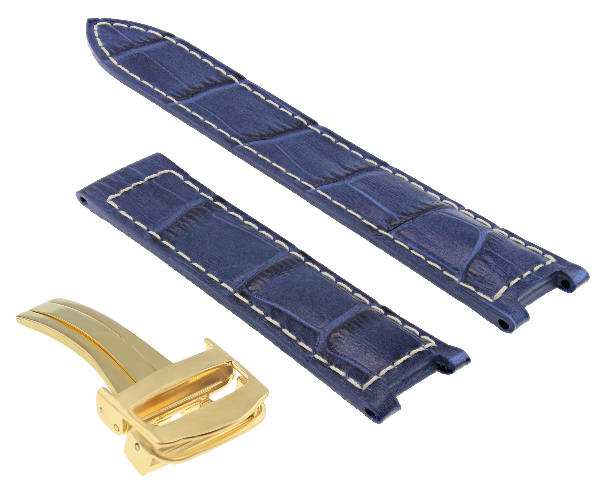 LEATHER BAND STRAP FOR FIT CARTIER PASHA 2377 18MM DEPLOYMENT CLASP BLUE WS ROSE | Ewatchparts