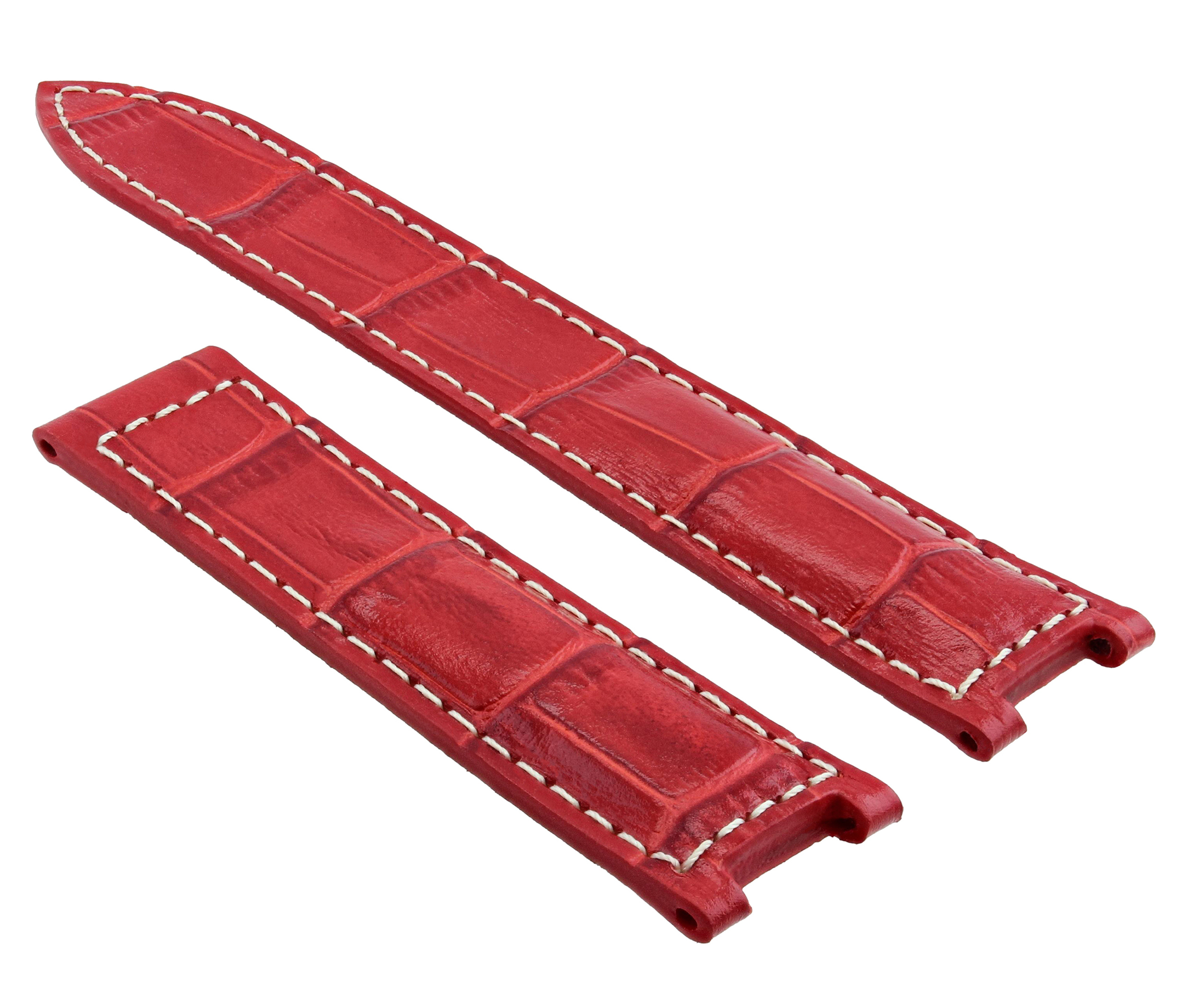 20MM LEATHER STRAP BAND FIT FOR CARTIER PASHA WATCH DEPLOYMENT RED WHITE STITCH | Ewatchparts