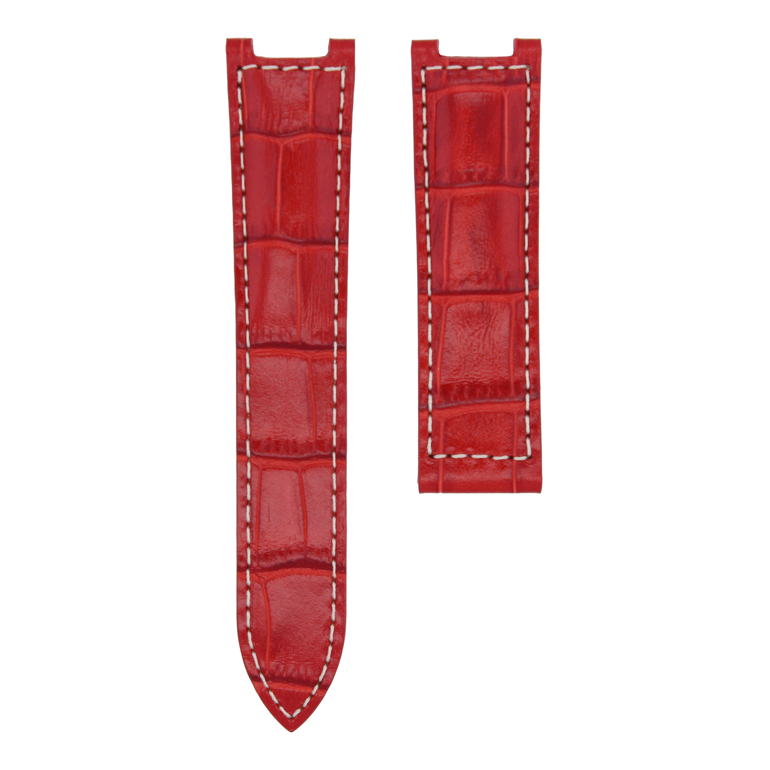 20MM LEATHER STRAP BAND FIT FOR CARTIER PASHA WATCH DEPLOYMENT RED WHITE STITCH | Ewatchparts
