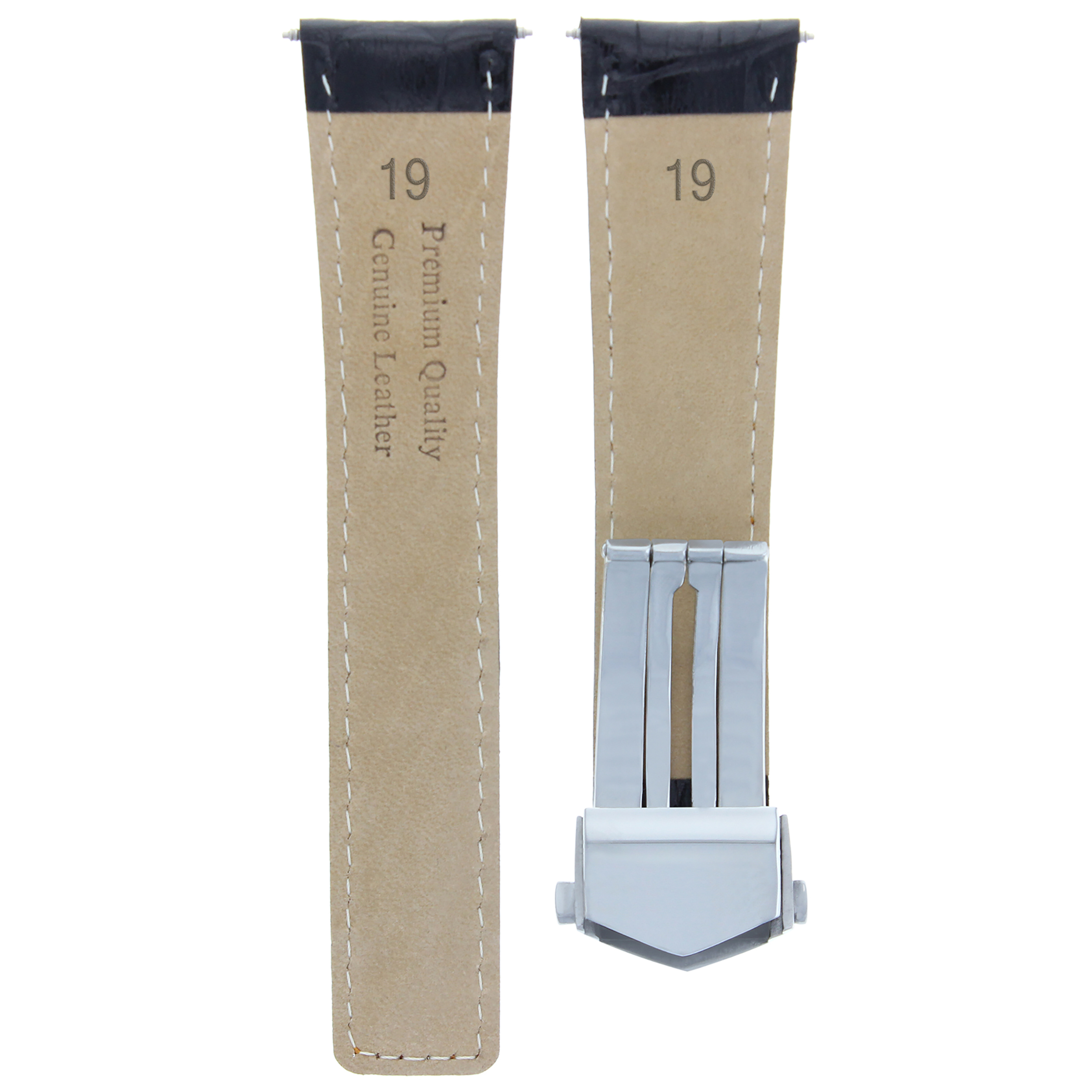 19MM LEATHER STRAP BAND CLASP FOR TAG HEUER CARRERA TWIN TIME BLACK RED