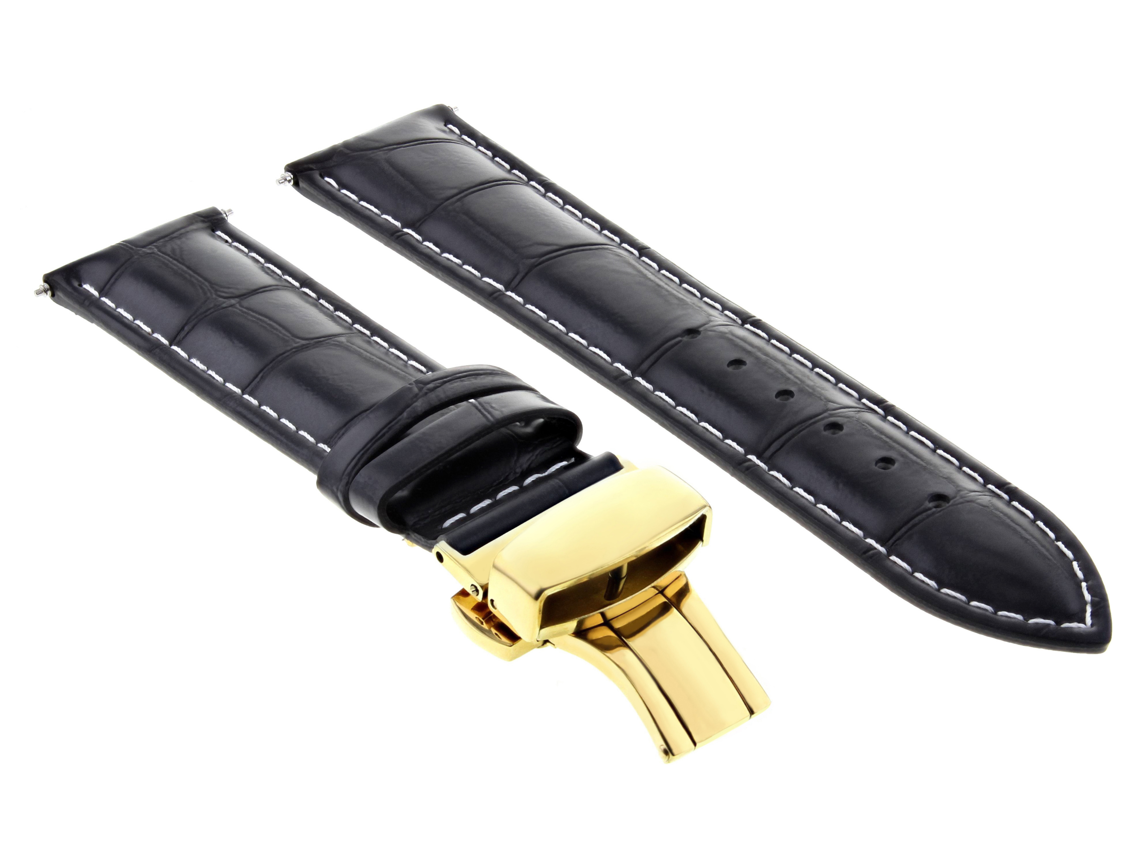18MM LEATHER WATCH BAND STRAP FOR MOVADO WATCH DEPLOYMENT CLASP BLACK