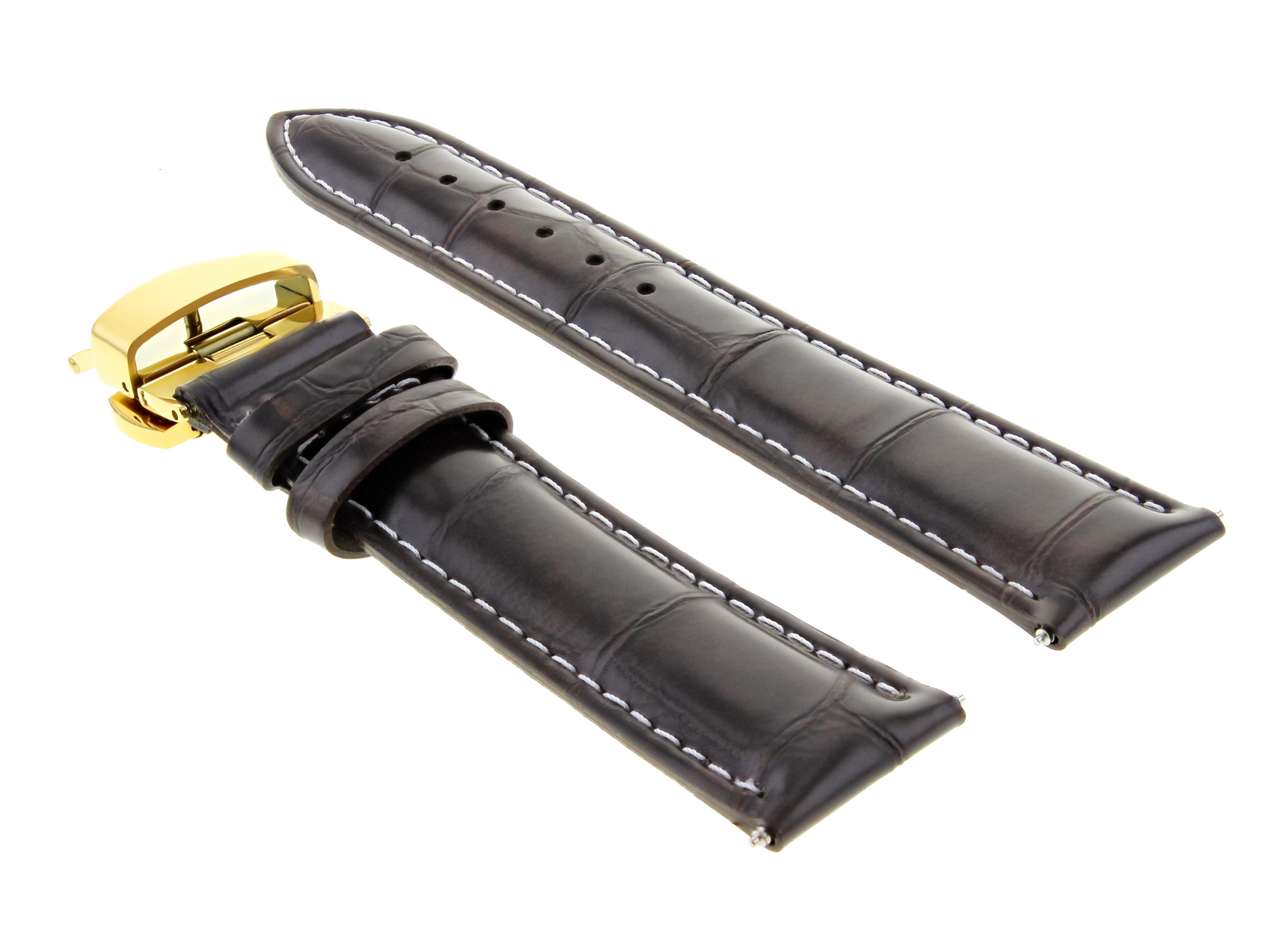 18MM LEATHER BAND WATCH STRAP DEPLOYMENT CLASP FOR LONGINES WS D/BROWN 3B GOLD Ewatchparts