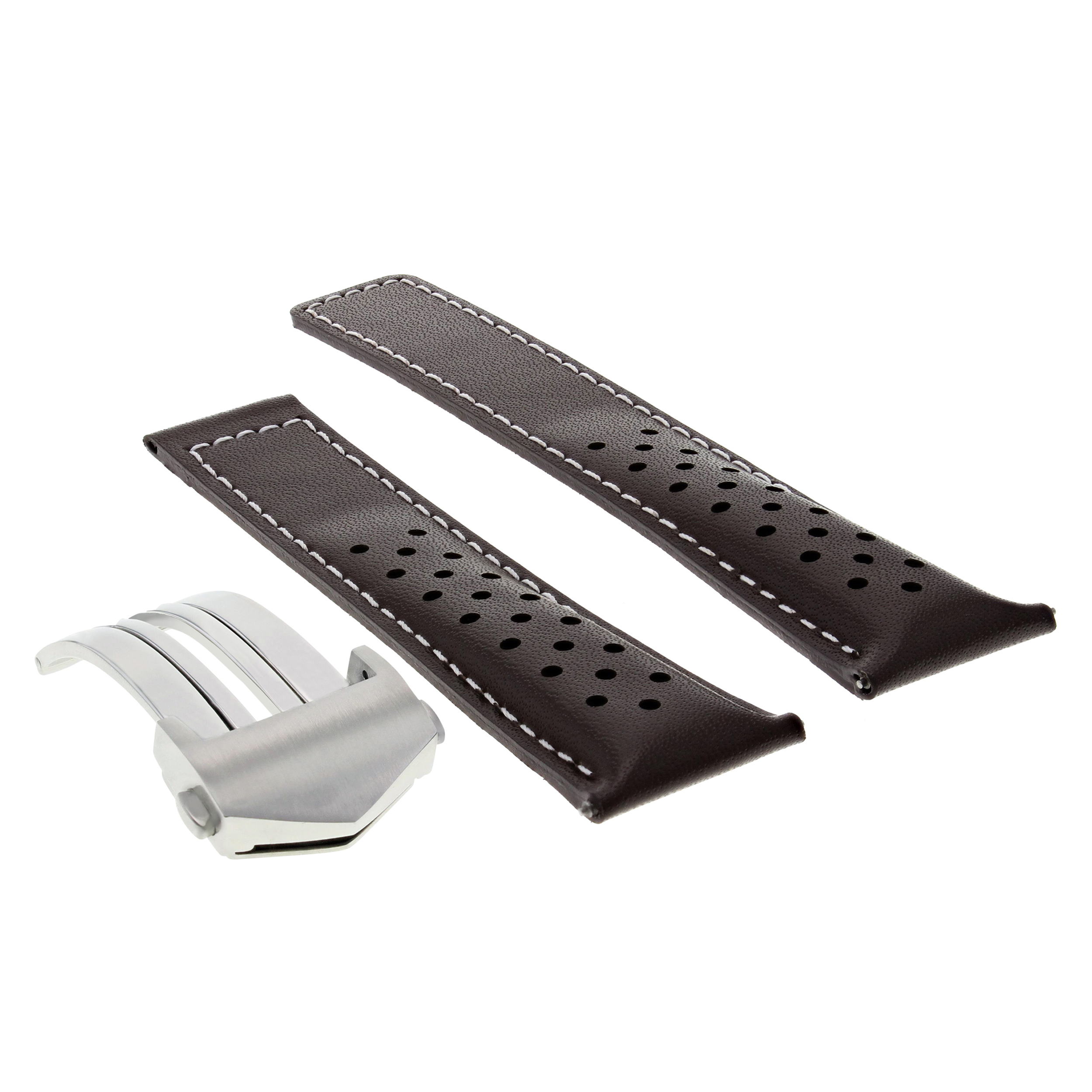 LEATHER WATCH STRAP BAND CLASP 20MM FOR TAG HEUER CARRERA BROWN WS