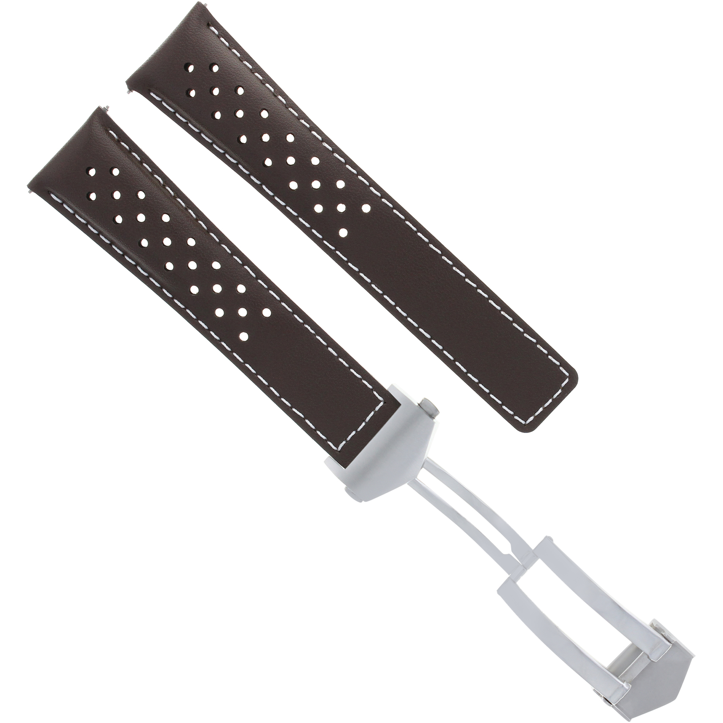 LEATHER WATCH STRAP BAND CLASP 20MM FOR TAG HEUER CARRERA BROWN WS