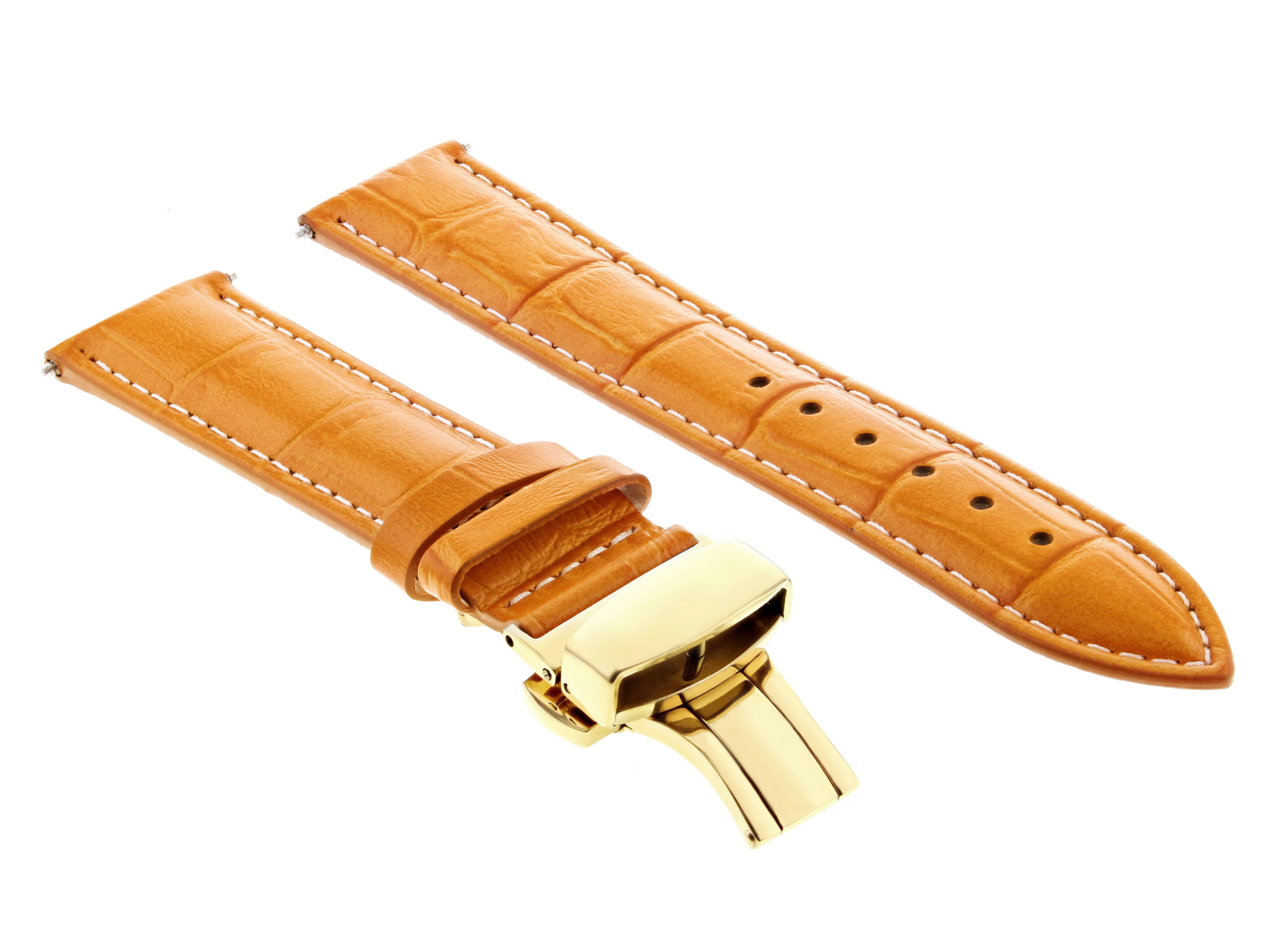 22MM LEATHER WATCH STRAP BAND DEPLOYMENT CLASP FOR FRANCK MULLER ORANGE