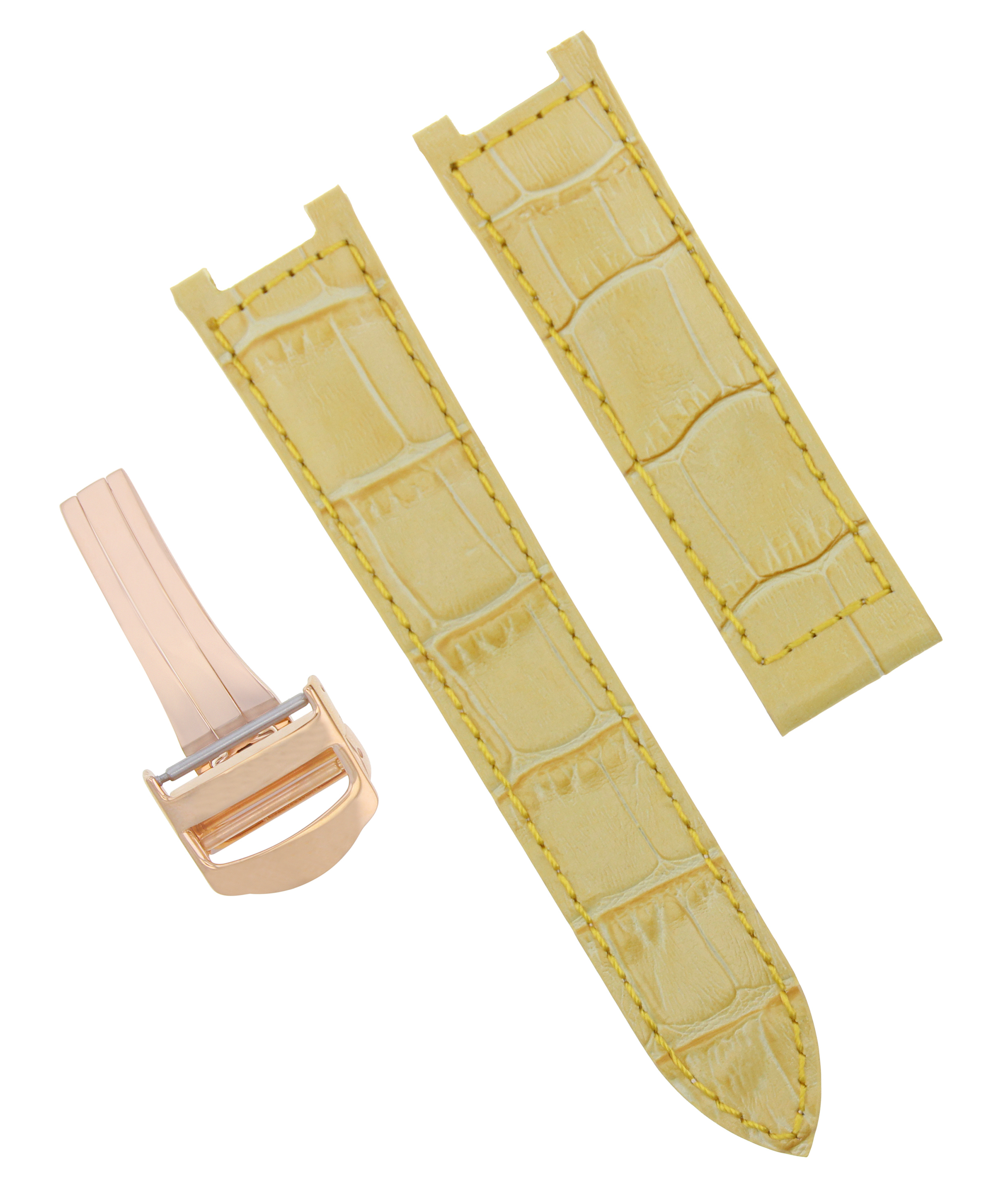 LEATHER WATCH STRAP BAND FIT PASHA DE CARTIER 20MM YELLOW DEPLOY CLASP