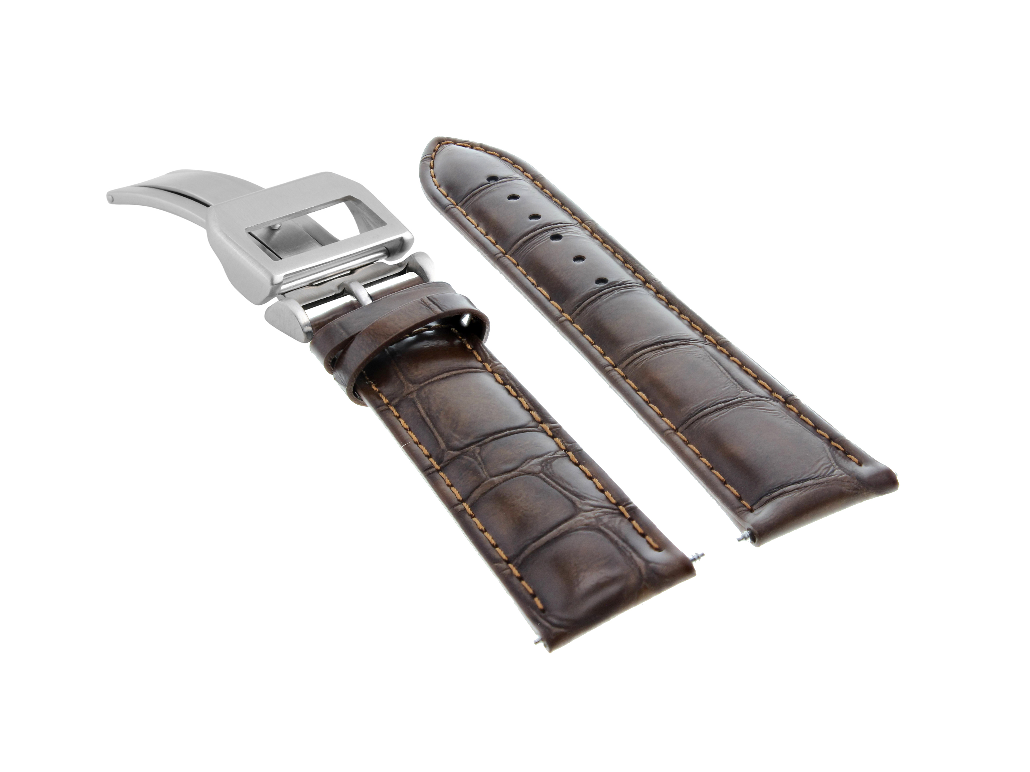22MM LEATHER STRAP WATCH BAND FOR IWC PORTUGUESE DEPLOYMENT CLASP DARK