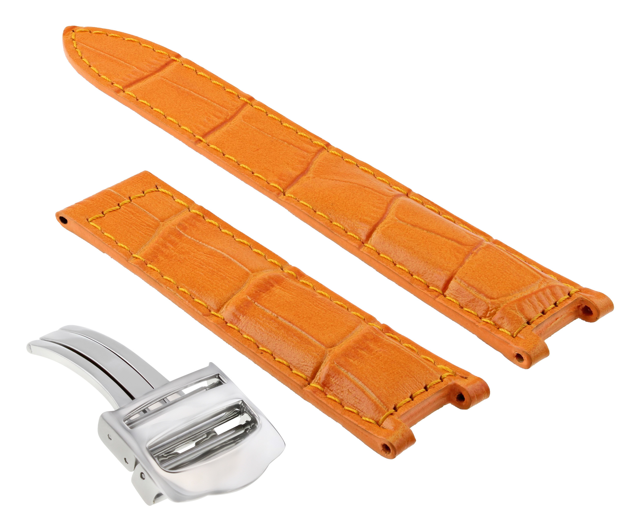 LEATHER WATCH BAND STRAP DEPLOYMENT FIT FOR 35MM CARTIER PASHA WATCH 18MM ORANGE | Ewatchparts