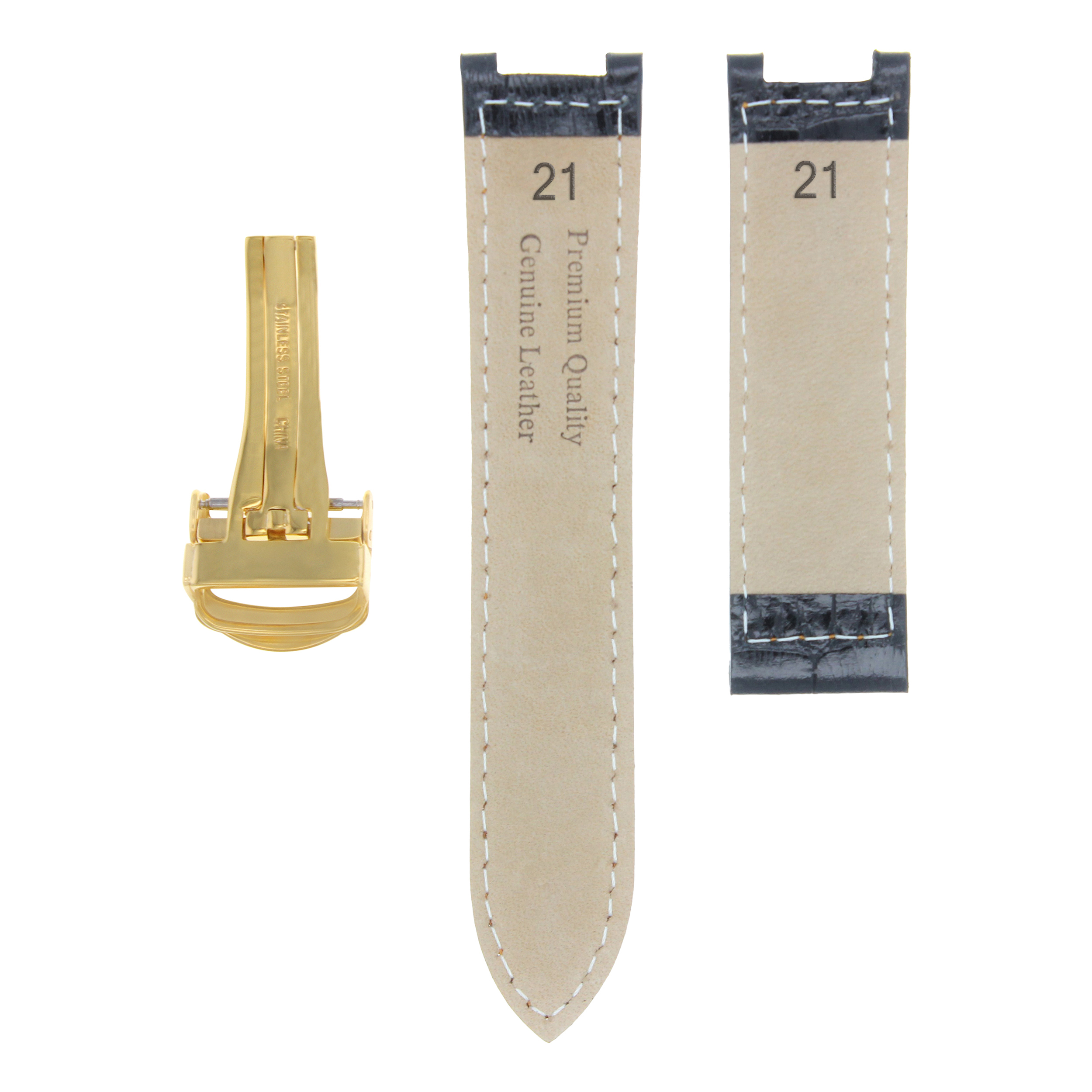 LEATHER BAND STRAP DEPLOYMENT BUCKLE FOR 40MM/42MM CARTIER PASHA 21MM