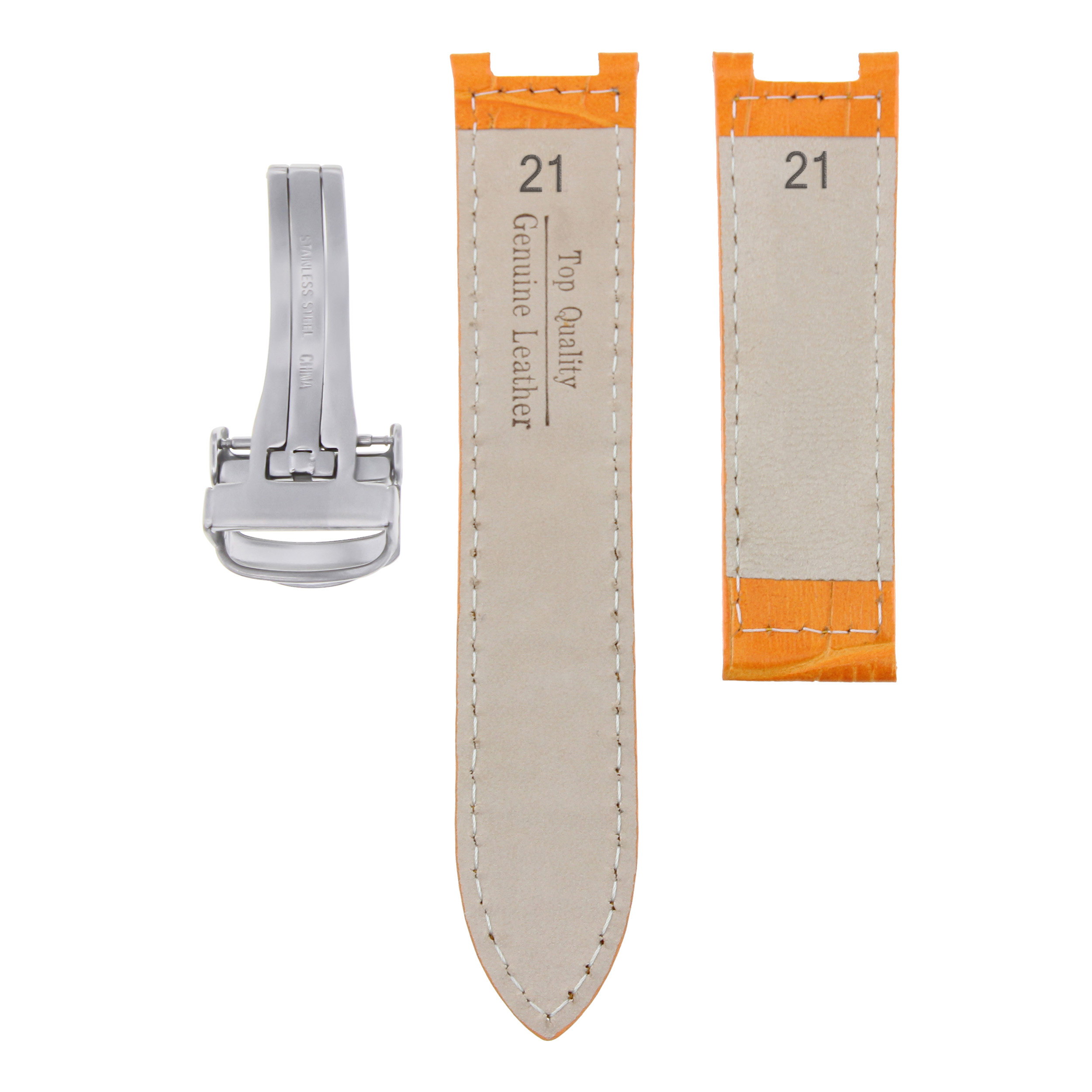 21MM GENUINE LEATHER STRAP BAND CLASP FOR 42MM CARTIER PASHA 2863 WATCH ORANGE | Ewatchparts