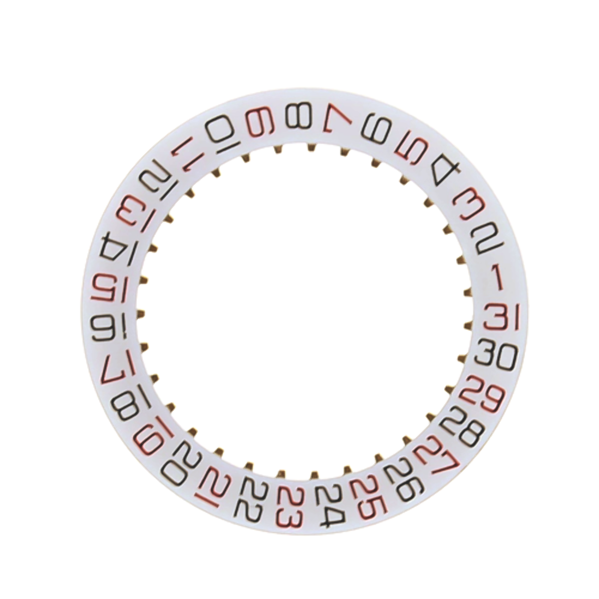 WHITE ROULETTE DATE DISC WHEEL FOR ETA 28242 WATCH BLACK/RED NUMBER