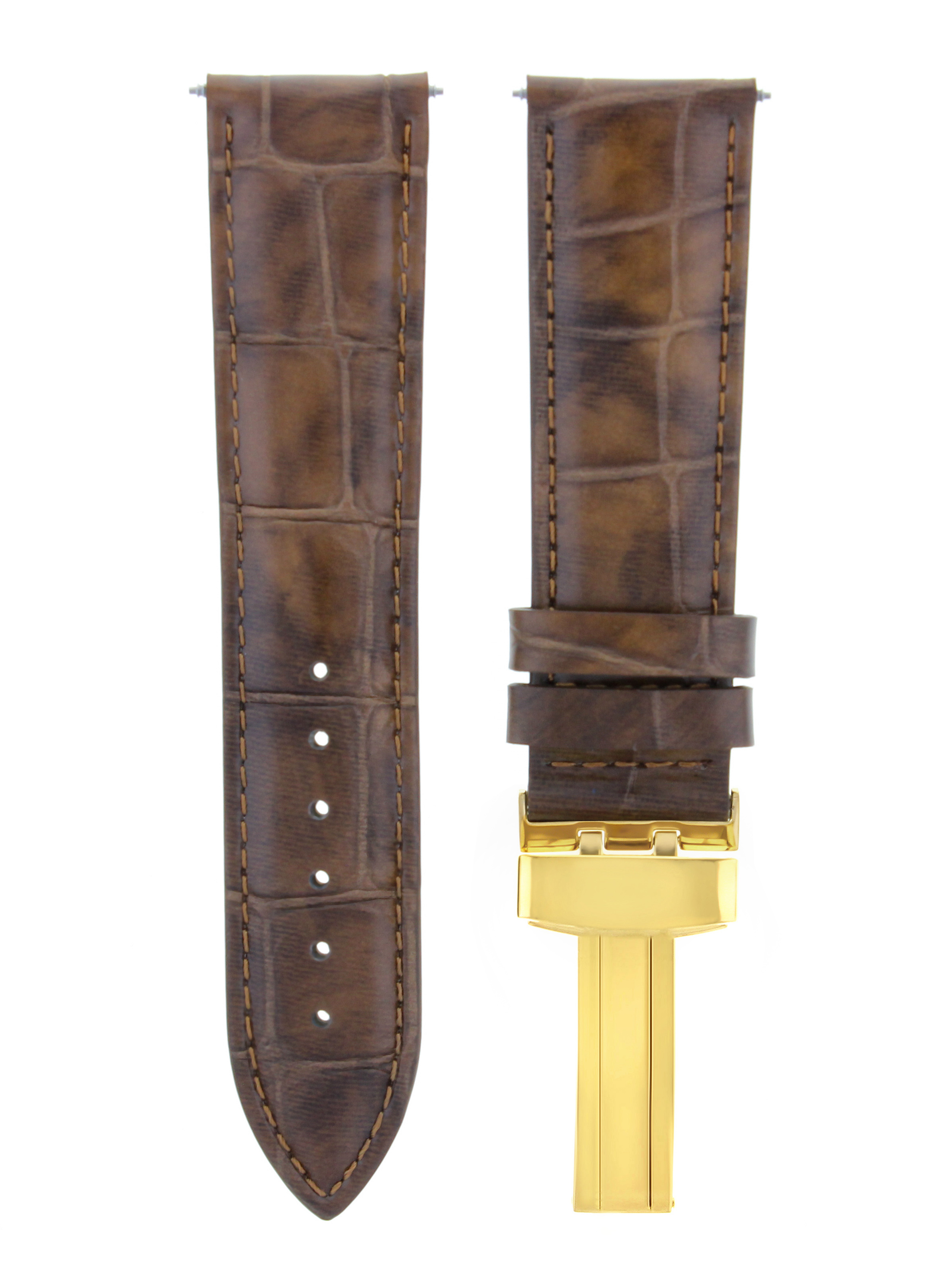 1724MM LEATHER WATCH STRAP BAND DEPLOYMENT CLASP FOR ROLEX GOLD