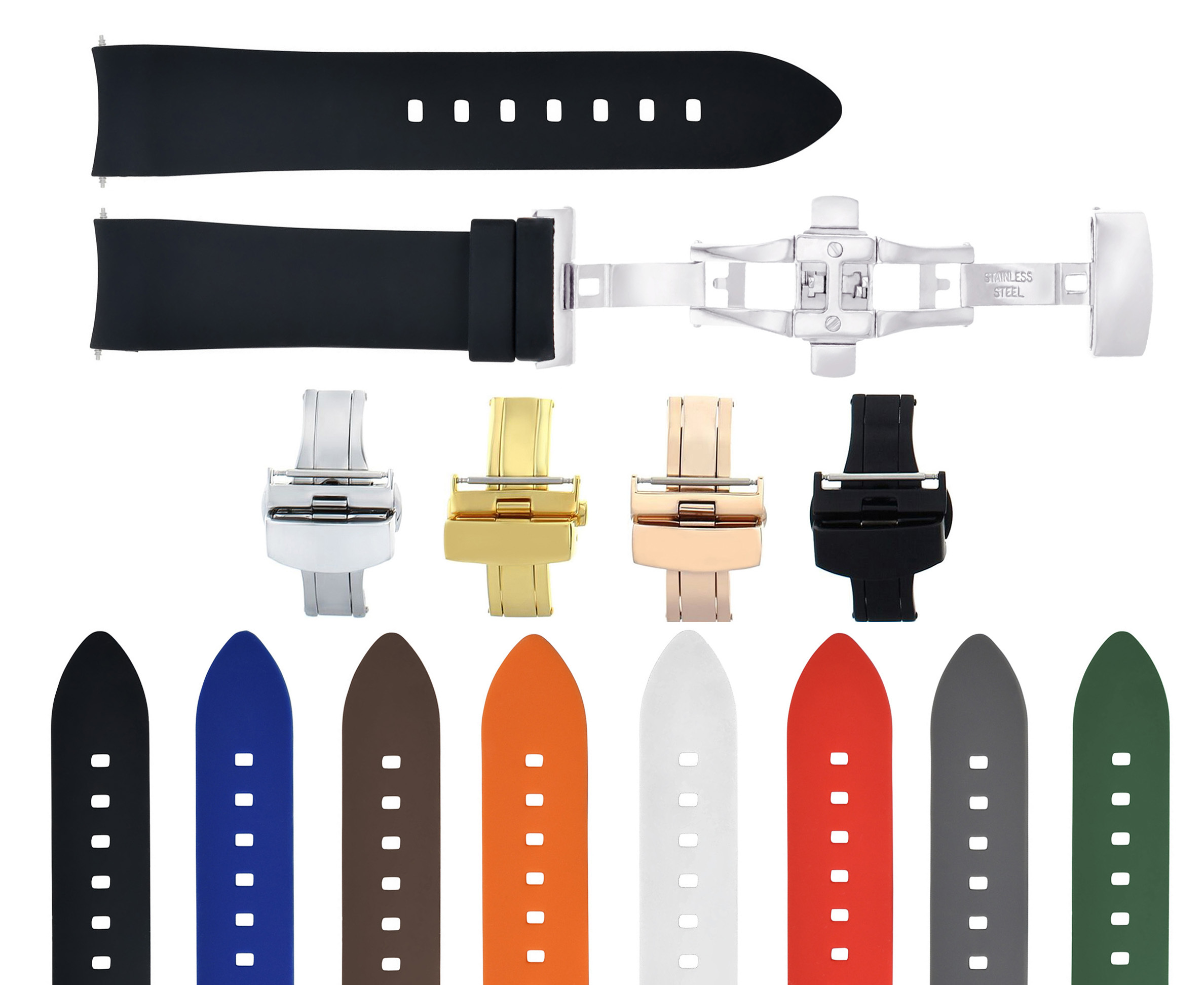 CURVED END SILICONE RUBBER DIVER STRAP 1824MM FOR SEIKO ALPINIST